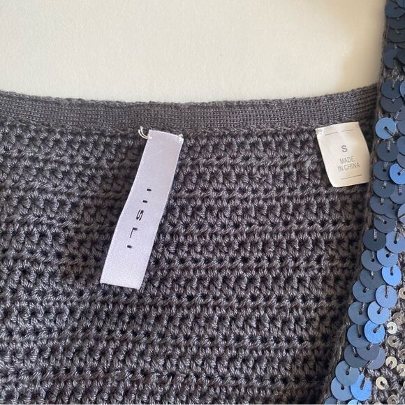 Iisli Knit Gray & Navy Sequin Mini Cocktail Dress Size Small - Picture 8 of 12